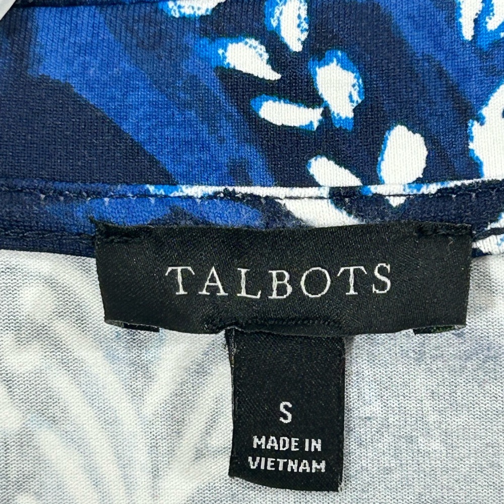 Talbots Women’s Leaf & Paisley Blue White Midi Dress 3/4 Length Sleeves Size S - Picture 2 of 10